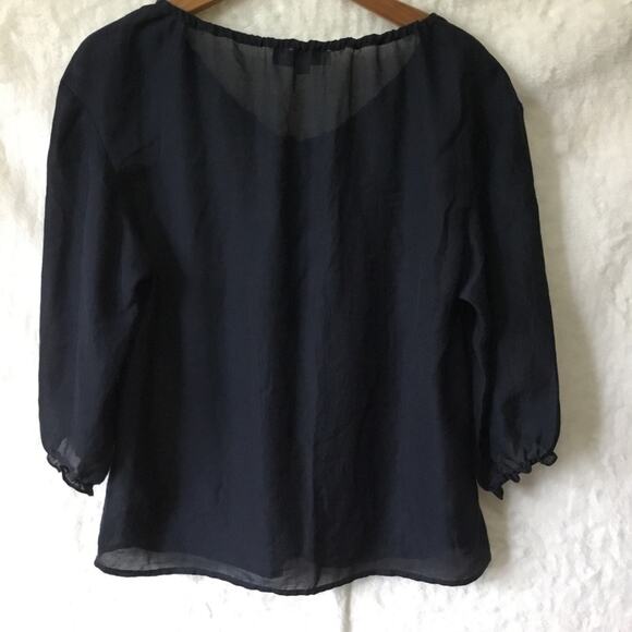 LOFT Navy Sheer Peasant Blouse - Picture 16 of 16